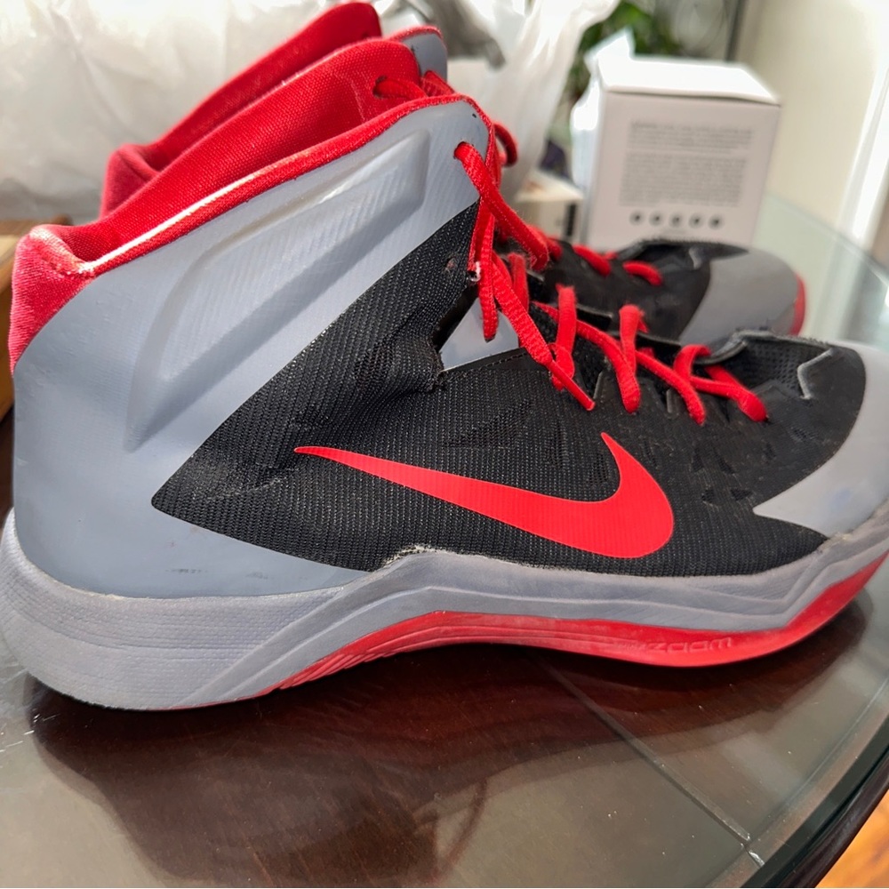 NIKE Zoom HyperQuickness Black/Red/Gray Athletic Basketball Shoes US Men's 12